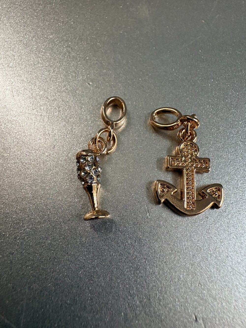 Lot of 2 NCL Hawaii Effy Gold Tone Charms Anchor Wine Travel Trinket Jewelry